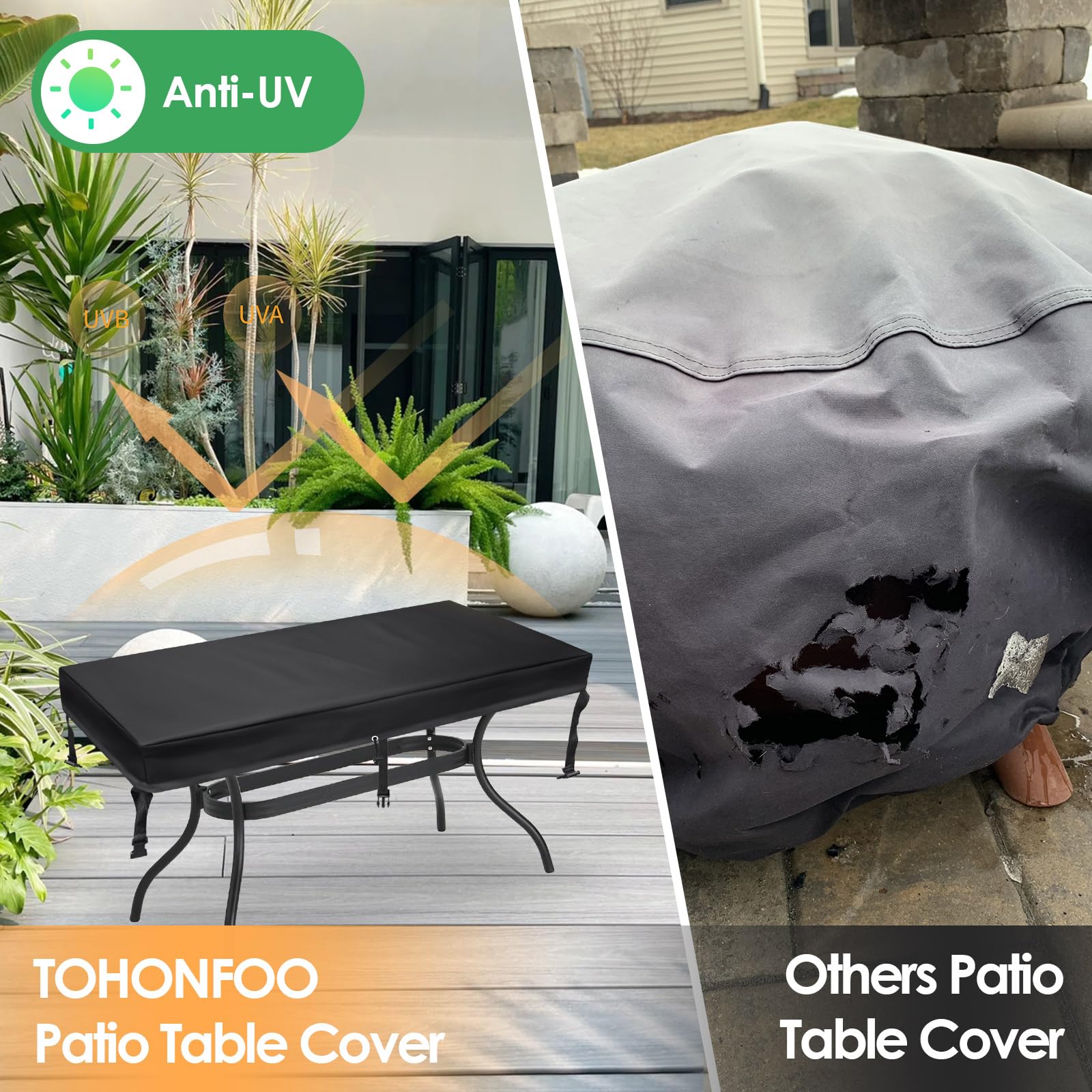 TOHONFOO Rectangular Patio Table Cover - Waterproof Anti-UV Outdoor Dining Table Cover - Outdoor Patio Furniture Cover 75" L x 40" W x 6" H