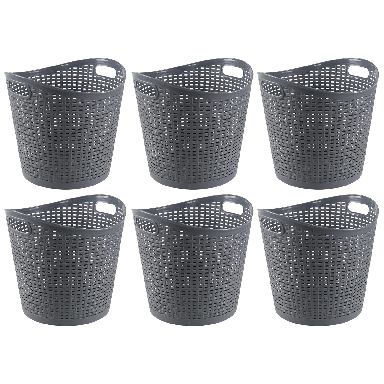 Yesdate 6-Pack 30 L Plastic Laundry Hamper, Large Plastic Storage Basket, Gray