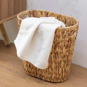 Rlosjin Wicker Trash Can, Bathroom Trash Can, Wicker Trash Can with Built-in Handle、Handwoven Water Hyacinth Trash,Wicker Waste Basket, Boho Waste Basket for Bedroom、Office、Bathroom、1 Pack