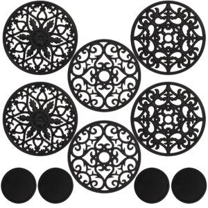 Studio Cornelia's 6 Decorative Heat Resistant Silicone Trivet Mats for Hot Pots, Pans and Dishes + 4 Coasters - Trivets Protect a Kitchen Table, Quartz Counter or Large Countertops from Heat