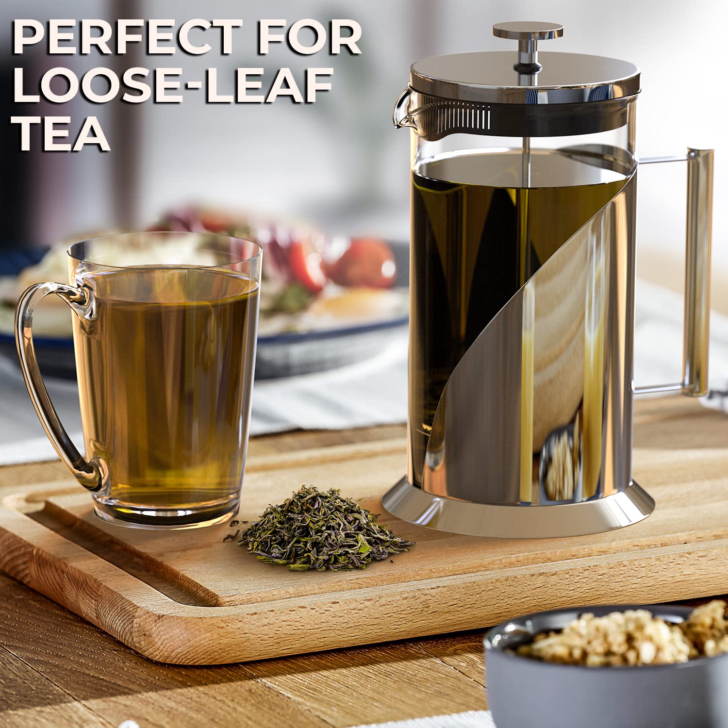 Cafe Du Chateau French Press & Cold Brew Coffee Maker - Air Tight Seal, Measuring Label, Stainless Steel Construction - Perfect for Your Daily Brew - Iced Coffee & Tea Maker