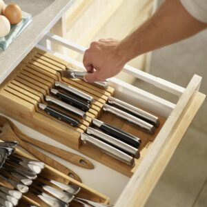 Joseph Joseph DrawerStore Knife Organizer, holds up to 12+ knives, Kitchen Organization & Drawer Storage, Bamboo