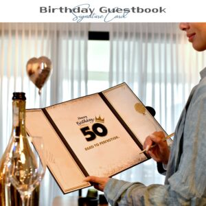 DOUBLESHOOT 50th Birthday Guest Book Alternative Black Gold Party Decorations for Men 12"x18" - 50 Years Sign in Poster Card Gift - Fifty Party Signature Book Keepsake - Table Centerpiece Decor