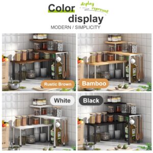 BMOSU Kitchen Corner Shelf Countertop Organizer with Hooks Adjustable Spice Rack Corner Display Rack Shelf Cabinet Counter Shelves(Rustic Brown)