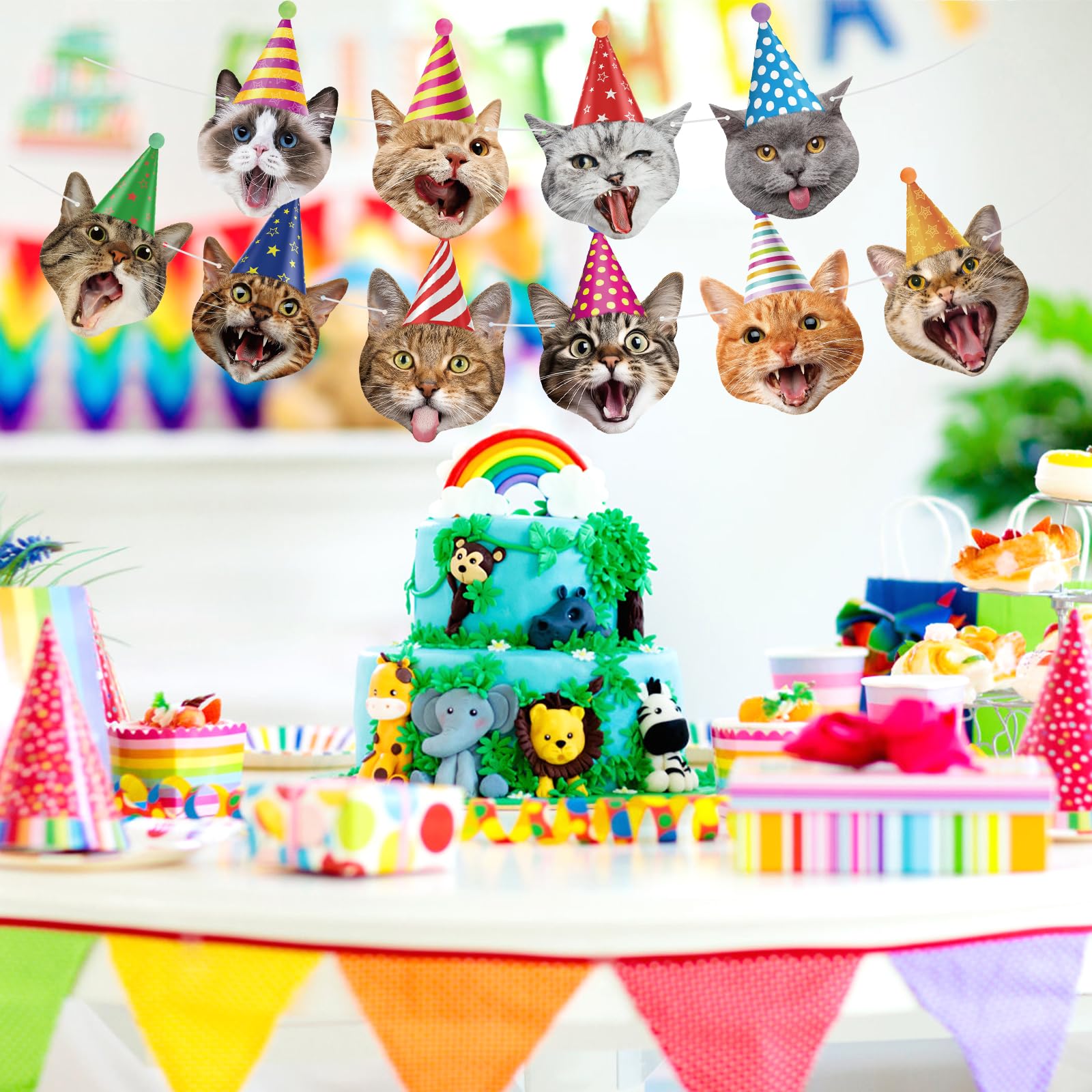 Cat Happy Birthday Banner Cat Birthday Party Decorations Cat Faces Birthday Banner Cat Decorations Banner Garland for Kids Girls Women Cat Birthday Party Supplies