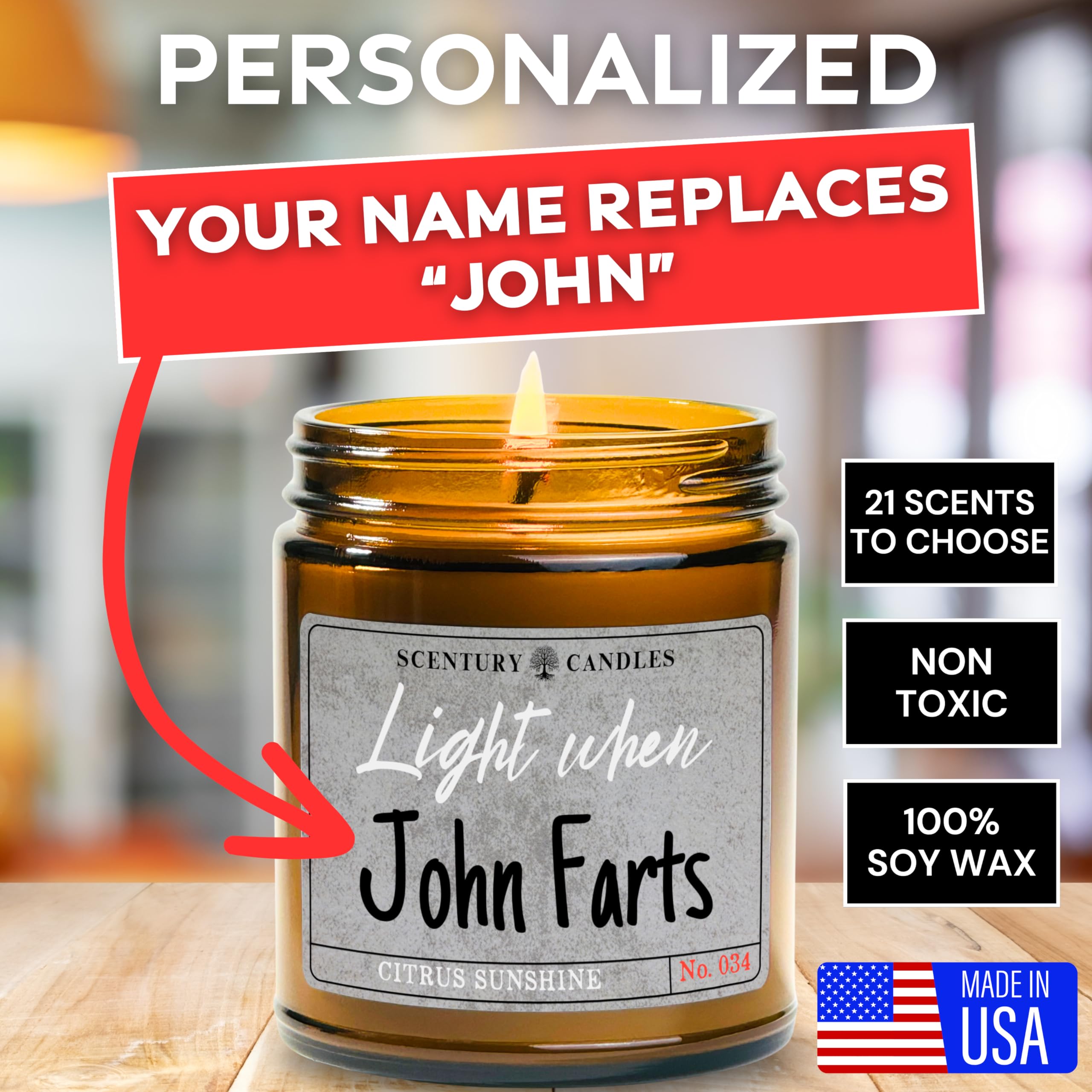 PERSONALIZED Light When Farts Candle, 21 Scents to Choose From, Add Your Name, 9 Ounce Soy Candle, Handmade In The USA