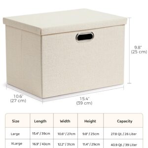 FABINADO 7.7 oz/yd² Fabric Storage Bins with Lids - Foldable Closet Linen Organizer, 5 Pack(Candlelit Beige, Large, 15.4" x 10.6" x 9.8")