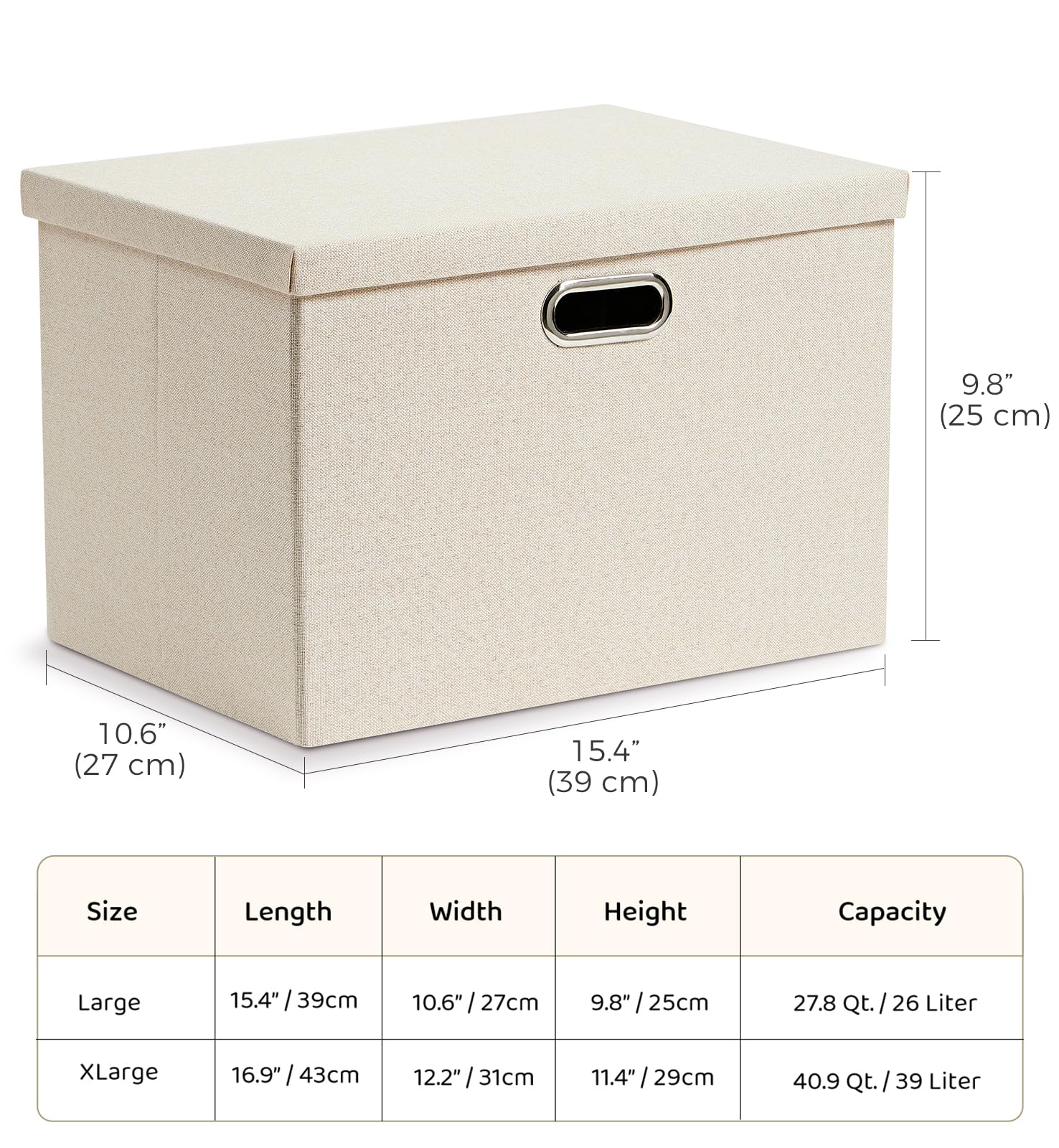 FABINADO 7.7 oz/yd² Fabric Storage Bins with Lids - Foldable Closet Linen Organizer, 5 Pack(Candlelit Beige, Large, 15.4" x 10.6" x 9.8")