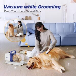 buenkee Dog Grooming Kit with Pet Grooming Vacuum, Dog Clipper, Pet Grooming Shedding Brush, Cleaning Tool in 1, Low Noise Dog Vacuum for Dogs Cats