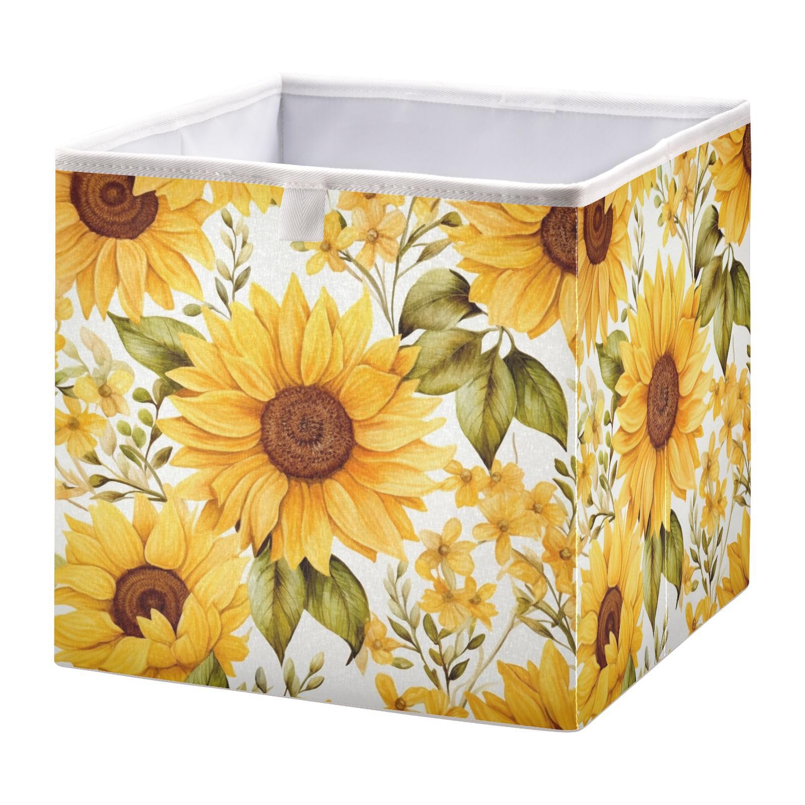 Bulletgxll Yellow Sunflower Cube Storage Bins 11x11x11 inch Collapsible Fabric Storage Baskets , Large Toy Clothes Organizer Box for Bedroom, Living Room, Study Room