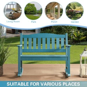 ACUEL Rocking Chair Outdoor for 2 Person, Poly Lumber Oversized Front Porch Rocking Bench, Weather Resistant, Heavy Duty Patio Rocker Chairs with Wide Curved Seat for Lawn, Garden and Poolside (Blue)