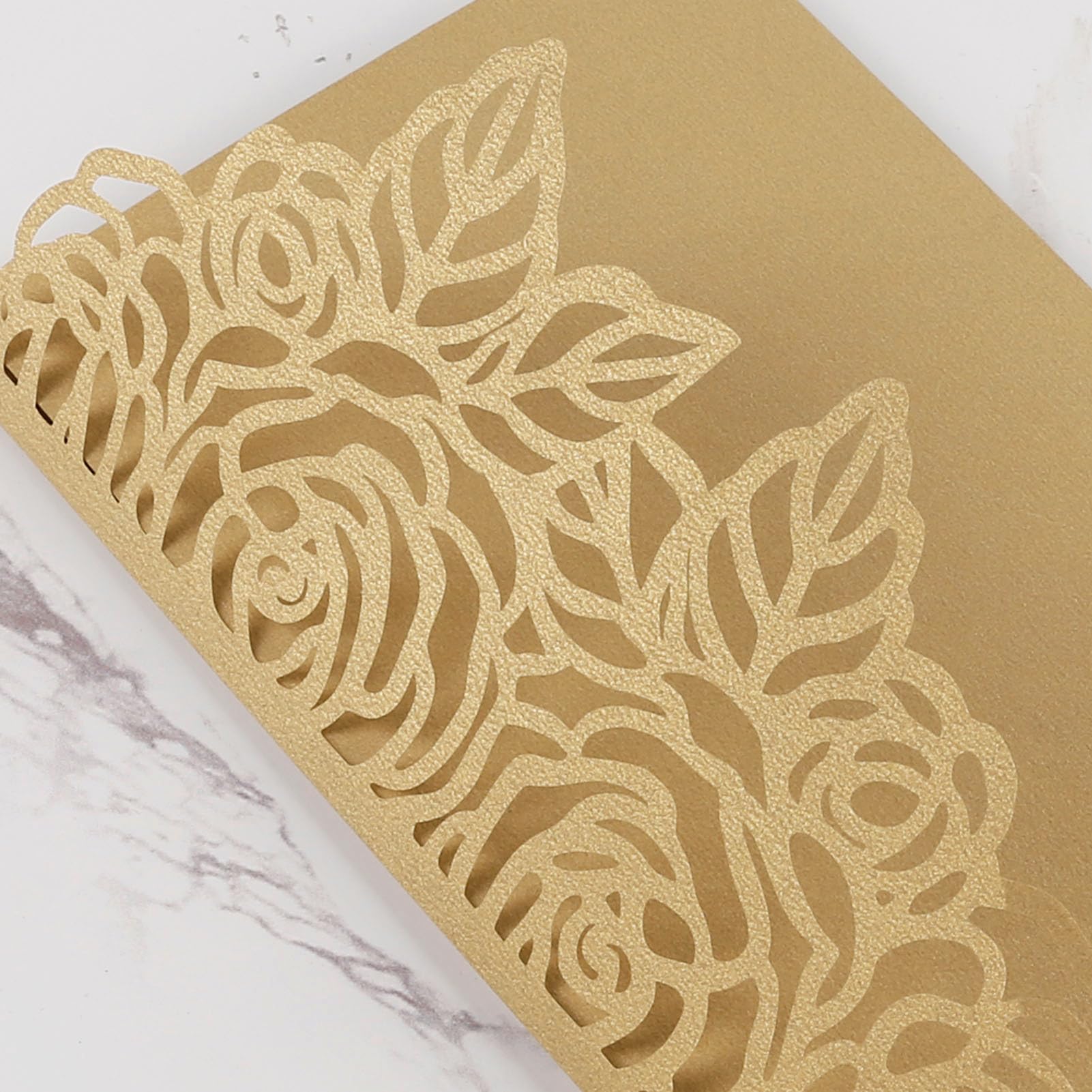 Maffily 50pcs Gold Laser Cut Wedding Invitations Card Pocket with Envelope and RSVP Cards 5x7 '' Tri-Fold Wedding Invitation Kit for Wedding Engagement Bridal Shower Birthday Quinceanera Party Invite