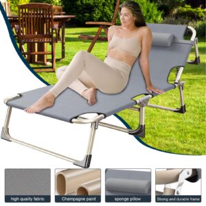 PYJJZU 4-Fold Widen Patio Chaise Lounge Chair, 4-Fold Patio Lounge Chair with Pillow, Portable Sun Lounger Recliner for Beach, Home, Backyard, Outdoor, Patio, Pool, Camping