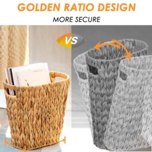 Rlosjin Wicker Trash Can, Bathroom Trash Can, Wicker Trash Can with Built-in Handle、Handwoven Water Hyacinth Trash,Wicker Waste Basket, Boho Waste Basket for Bedroom、Office、Bathroom、1 Pack