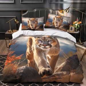 BUKISA Mountain Lion Duvet Cover Set Soft Microfiber Bedding Set Breathable Cougar Quilt Cover with Hidden Zipper Closure and Comforter Cover Sheet Pillowcase Queens（228x228cm）