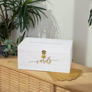 Everwood Emporium Wedding Card Box - 14 x 9 x 6.5 - White with Gold Sign - Secure Wedding Cards Box with Lock - Card Box for Wedding - Wedding Card Boxes for Reception - Best Way To Keep Cards Safe