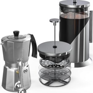 Cafe Du Chateau French Press & Espresso Maker - Elevate Your Coffee Experience with 4-Level Filtration, BPA-Free Glass, and Transparent Lid Brilliance - Perfect Coffee & Tea & Espresso