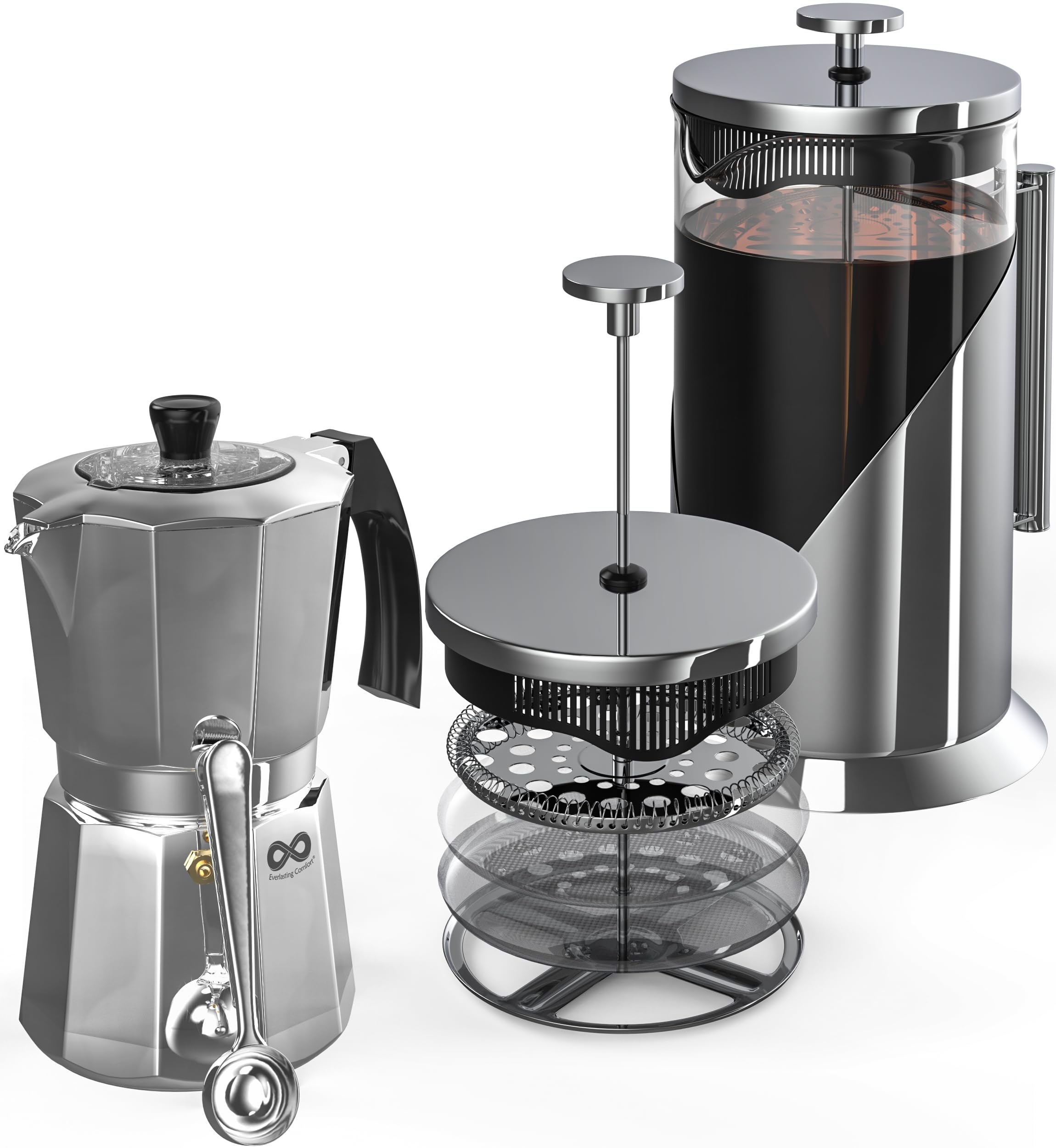 Cafe Du Chateau French Press & Espresso Maker - Elevate Your Coffee Experience with 4-Level Filtration, BPA-Free Glass, and Transparent Lid Brilliance - Perfect Coffee & Tea & Espresso