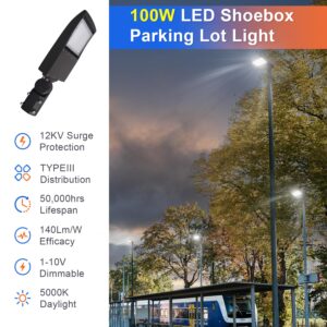 OSTEK 100W LED Parking Lot Light,14000lm (140lm/w) 5000K LED Shoebox Light -Slip Fitter Mount Outdoor Area Street Lighting [200-350W HID/HPS Equiv.] Commercial Outdoor Lighting 100-277V,UL&DLC Listed