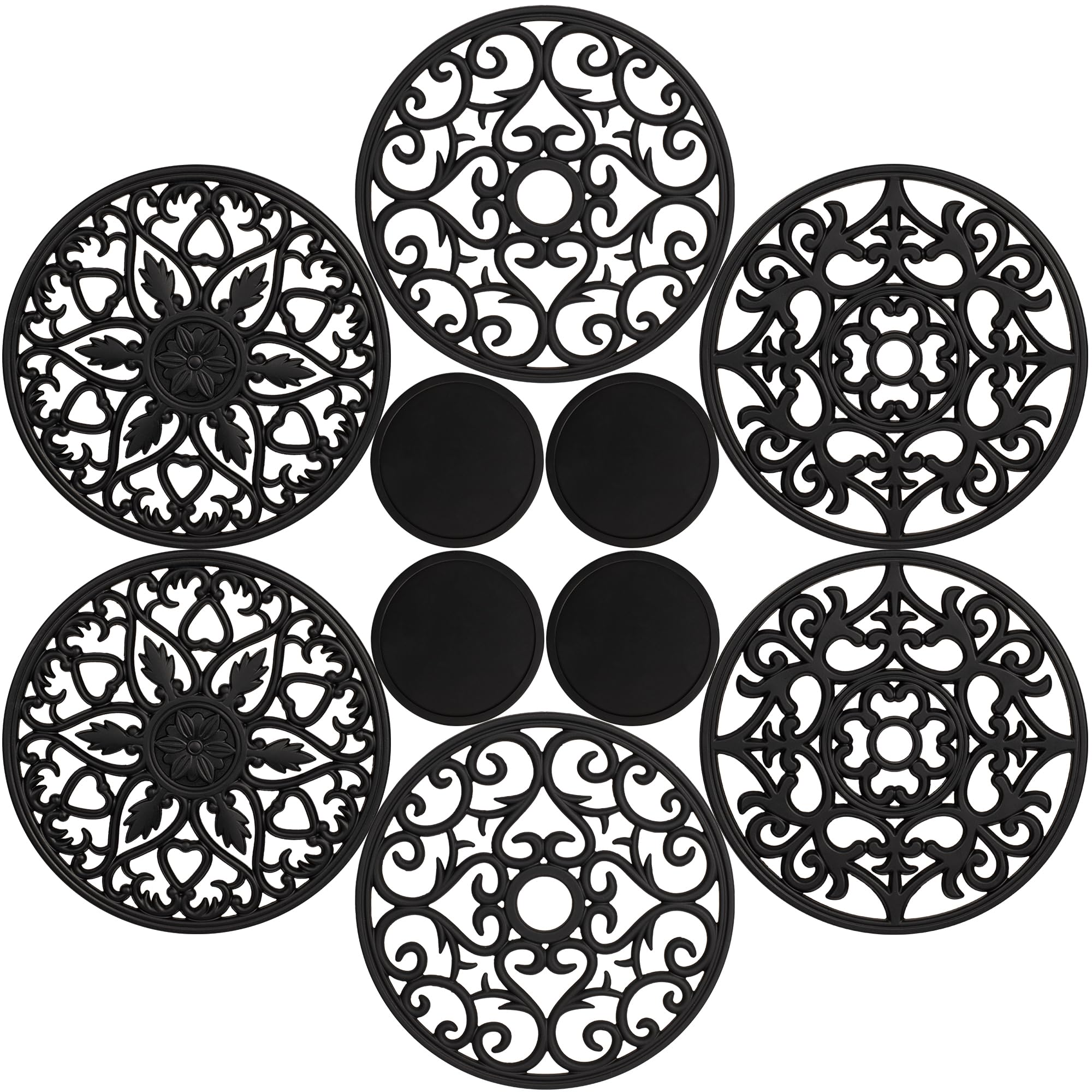 Studio Cornelia's 6 Decorative Heat Resistant Silicone Trivet Mats for Hot Pots, Pans and Dishes + 4 Coasters - Trivets Protect a Kitchen Table, Quartz Counter or Large Countertops from Heat