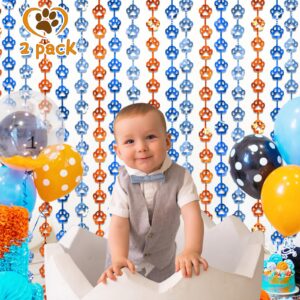 LOLStar Blue Dog Birthday Party Supplies, 2 Packs of 3.3X6.6 ft Orange Blue and Light Blue Dog Paw Foil Fringe Curtains,Blue and Orange Backdrop,Photo Booth Prop for Blue Dog Themed Party Decorations