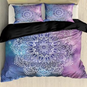 gearider 3pcs dreamy mandala floral bohemian duvet cover for teens girls adults galaxy comforter cover set (mandala-purple, king)