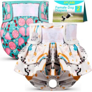 xpcare washable female dog diapers, 2 packs reusable doggie diapers absorbent dog diapers female leak-proof puppy diapers female dogs for heat incontinence and puppy training (large)