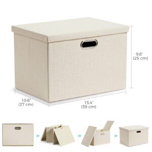 FABINADO 7.7 oz/yd² Fabric Storage Bins with Lids - Foldable Closet Linen Organizer, 5 Pack(Candlelit Beige, Large, 15.4" x 10.6" x 9.8")