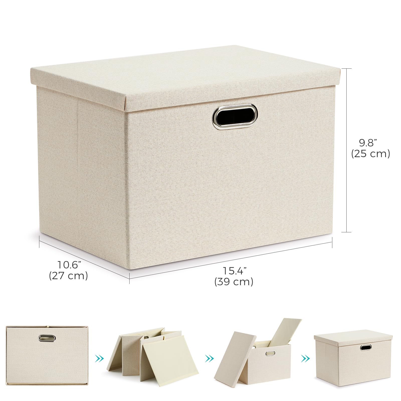 FABINADO 7.7 oz/yd² Fabric Storage Bins with Lids - Foldable Closet Linen Organizer, 5 Pack(Candlelit Beige, Large, 15.4" x 10.6" x 9.8")