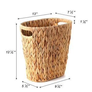 Rlosjin Wicker Trash Can, Bathroom Trash Can, Wicker Trash Can with Built-in Handle、Handwoven Water Hyacinth Trash,Wicker Waste Basket, Boho Waste Basket for Bedroom、Office、Bathroom、1 Pack