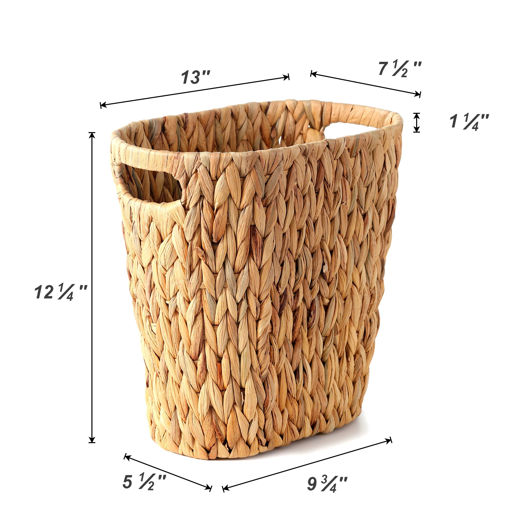 Rlosjin Wicker Trash Can, Bathroom Trash Can, Wicker Trash Can with Built-in Handle、Handwoven Water Hyacinth Trash,Wicker Waste Basket, Boho Waste Basket for Bedroom、Office、Bathroom、1 Pack