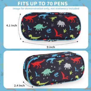 Pencil Case for Boys,Large Capacity Multi-slot Kids Mark Pouch, Adult Big Pencil Bag with Zipper, Teens Large Storage Pencil Box for School College Middle School Office(Black,Dinosaur)