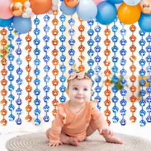 LOLStar Blue Dog Birthday Party Supplies, 2 Packs of 3.3X6.6 ft Orange Blue and Light Blue Dog Paw Foil Fringe Curtains,Blue and Orange Backdrop,Photo Booth Prop for Blue Dog Themed Party Decorations