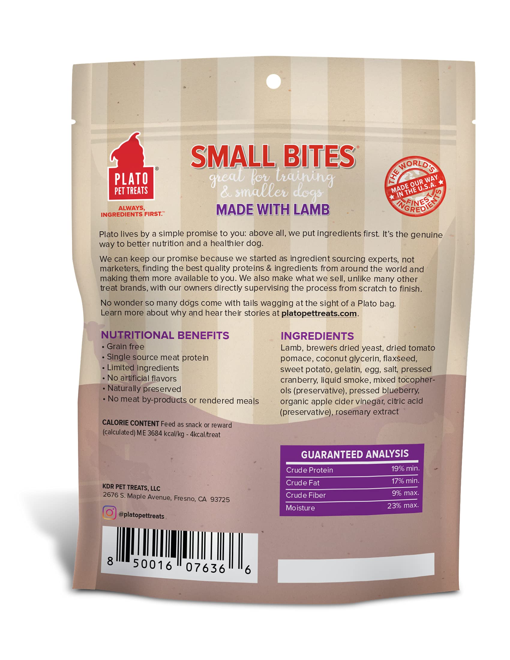 PLATO Small Bites Training Dog Treat Variety Pack, (1) 6oz Bag of Each: Salmon, Organic Chicken, Duck, Lamb, 1.5lb Total