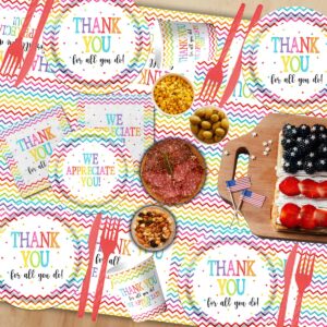 142Pcs Thanksgiving Paper Plates and Napkins Sets Thank You Party Decorations We Appreciate You Plates and Napkins Set with Cups Tablecloth and Banner Appreciation for Employee Teacher Doctor Parents