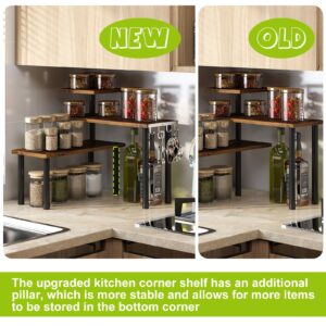 BMOSU Kitchen Corner Shelf Countertop Organizer with Hooks Adjustable Spice Rack Corner Display Rack Shelf Cabinet Counter Shelves(Rustic Brown)