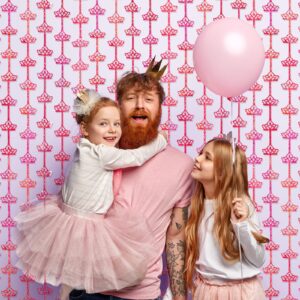 MENSTARSI Pink Party Decorations, 2 Pack Queen Crown Shaped Backdrop, 3.3x6.6 ft Foil Fringe Curtains Photo Booth Props for Birthday, Girls Princess Bridal Baby Shower Engagement Wedding Party Decor