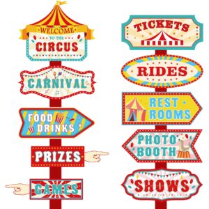 20 pieces carnival decorations circus theme party directional signs carnival party signs welcome to the circus for kids carnival birthday party decorations supplies