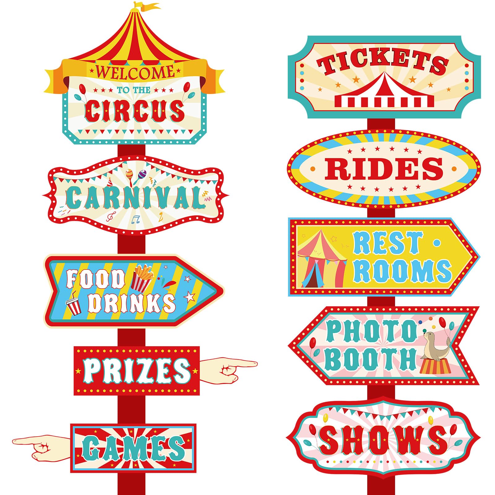 20 Pieces Carnival Decorations Circus Theme Party Directional Signs Carnival Party Signs Welcome to The Circus for Kids Carnival Birthday Party Decorations Supplies