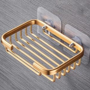 Gold Bar Soap Holder for Shower Wall,Stainless Steel Adhesive Soap Dish for Bathroom,Drill Free Soap Holder Storage Rack Soap Dishes Holders and Dispensers Bathroom Accessories