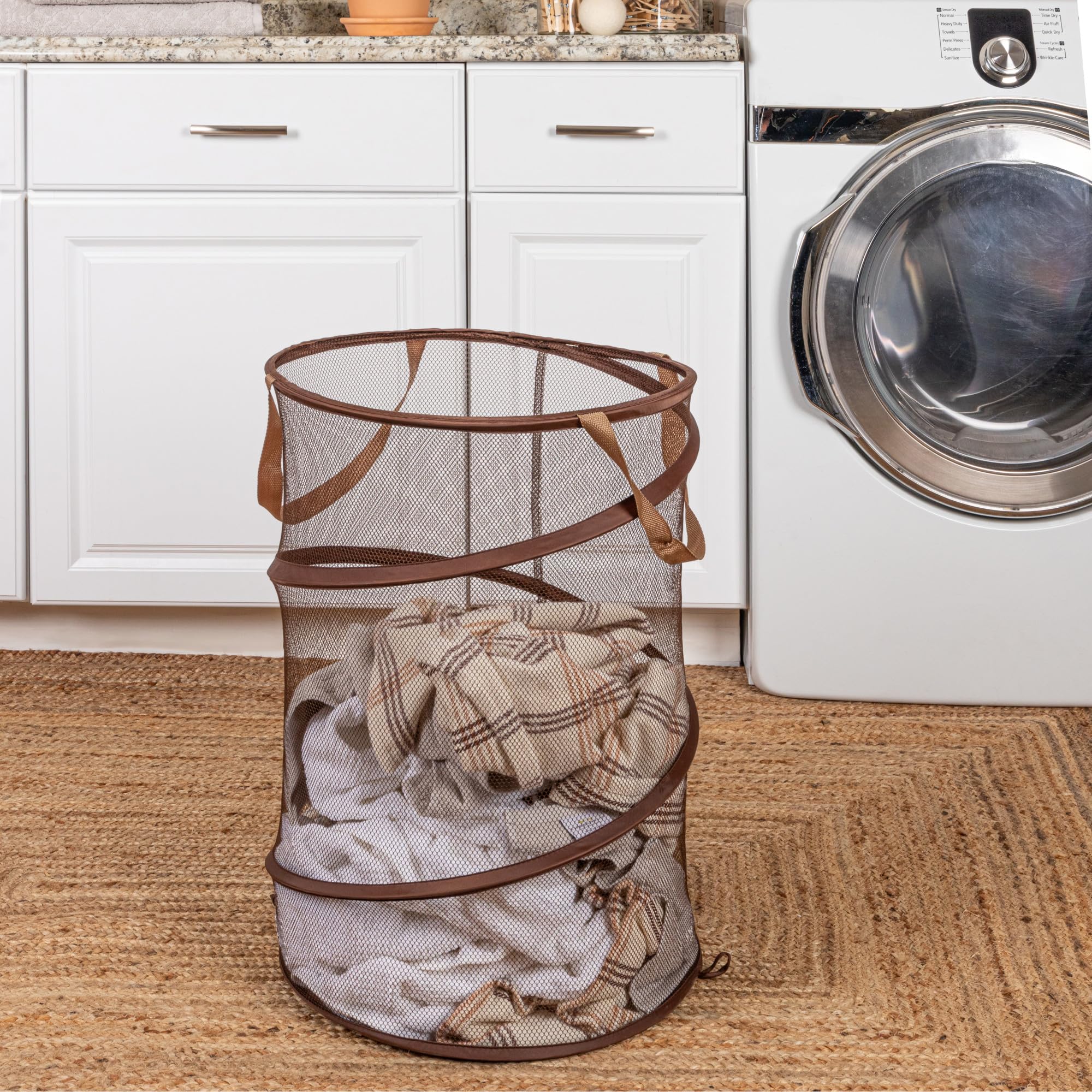 Household Essentials Pop-Up Mesh Laundry Hamper, Brown