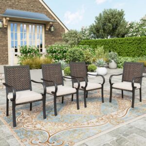 hera's house patio dining chairs set of 4, outdoor wicker dining chairs with padded removable cushion, rattan chairs for poolside lawn garden backyard