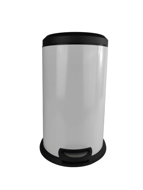 Ready Covers Premium Steel Garbage Trash Can Wastebasket + Built in Compression System + Inner Liner and Foot Pedal - White (40L/13Galloon)