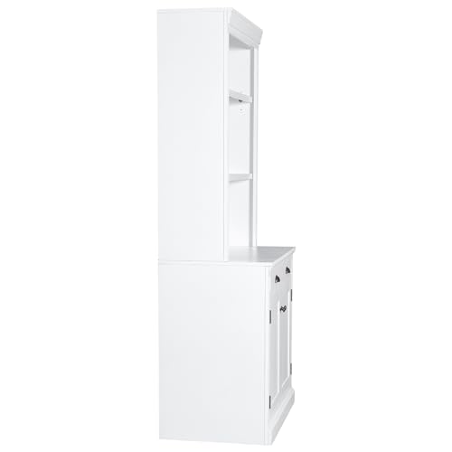 Merax 83.4" Tall Storage Bookshelf Bookcase 2-Piece Set with LED Lighting,2 Doors and 1 Drawer and Open Shelves for Home Office,White