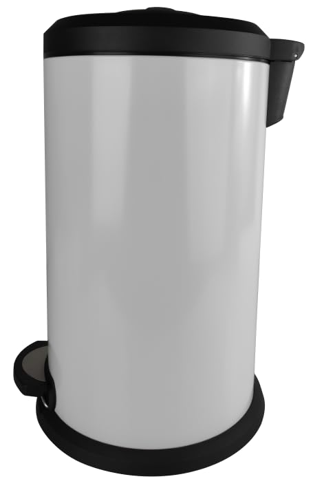 Ready Covers Premium Steel Garbage Trash Can Wastebasket + Built in Compression System + Inner Liner and Foot Pedal - White (40L/13Galloon)