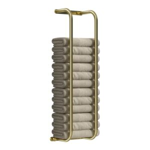 danpoo towel racks for bathroom wall mounted, towel storage organizer, stainless steel bath towels holder for rolled towels, with 2 hooks, brushed gold