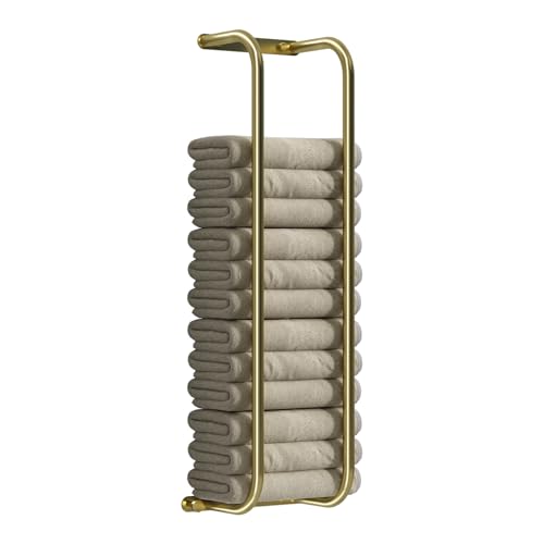 Danpoo Towel Racks for Bathroom Wall Mounted, Towel Storage Organizer, Stainless Steel Bath Towels Holder for Rolled Towels, with 2 Hooks, Brushed Gold