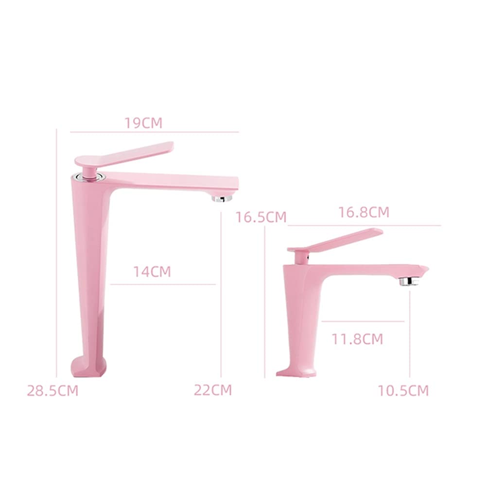 Kitchen Sink Mixer Taps Basin Mixer Faucet, Bathroom Sink Tap, Pink Brass Hot and Cold Single Hole Bath Faucet, Single Handle Basin Tap Wash Basin Tap Compatible with Balcony Laundry,Sink Faucet