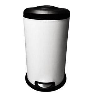 ready covers premium steel garbage trash can wastebasket + built in compression system + inner liner and foot pedal - white (40l/13galloon)