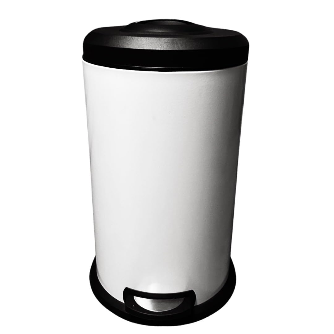 Ready Covers Premium Steel Garbage Trash Can Wastebasket + Built in Compression System + Inner Liner and Foot Pedal - White (40L/13Galloon)